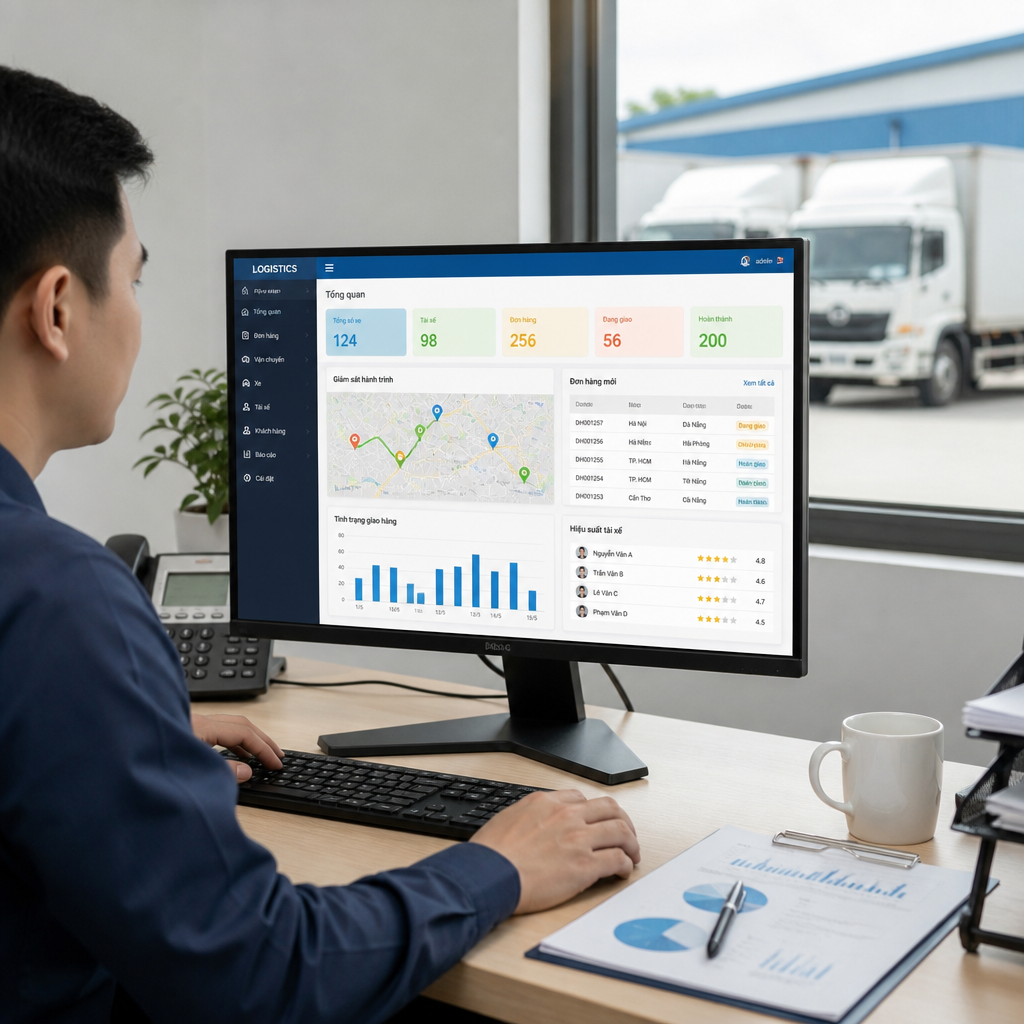 Phần mềm vận tải logistics: Quản lý xe, tài xế và chuyến hàng hiệu quả