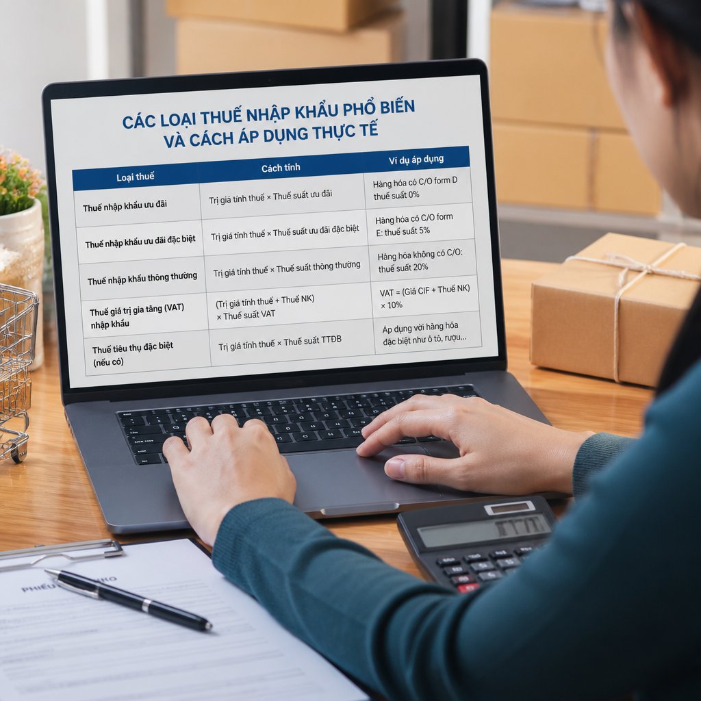 Các loại thuế nhập khẩu phổ biến và cách áp dụng thực tế