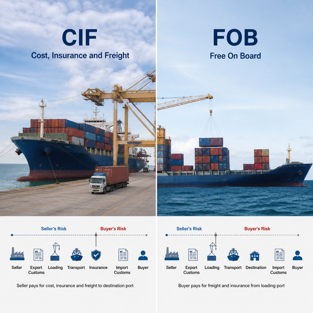 CIF và FOB khác nhau thế nào về chi phí và trách nhiệm