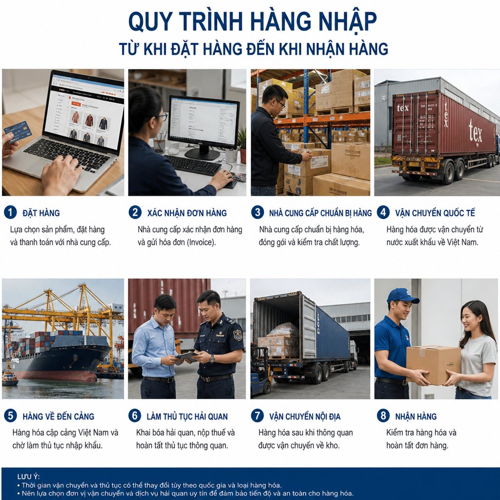 Quy trình hàng nhập từ khi đặt hàng đến khi nhận hàng